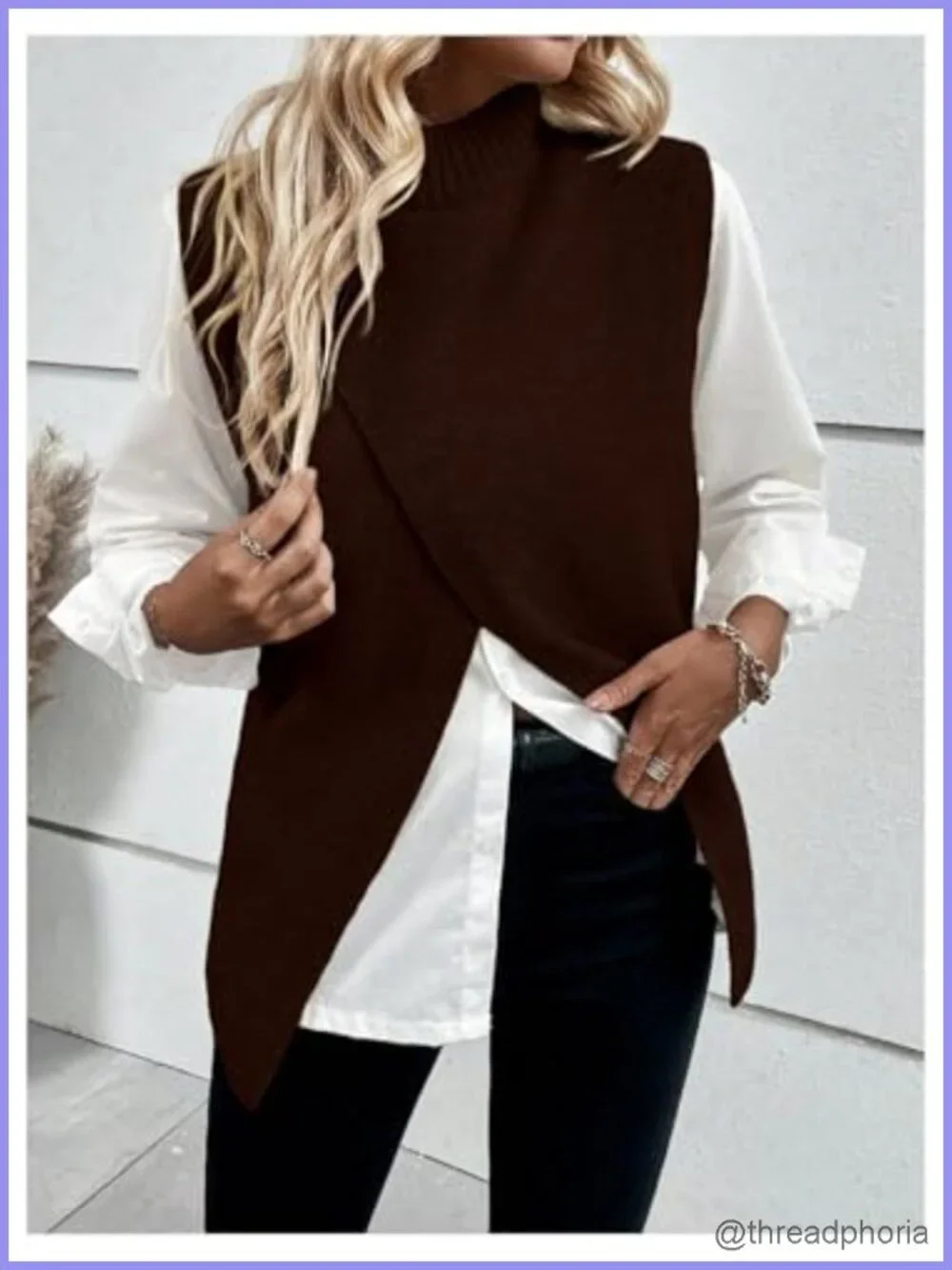 Sweater Vest Mock Neck Sleeveless Asymmetrical Knit Business Casual